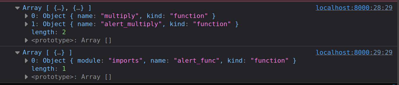 Console log vom Import/Export